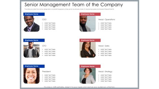 Mezzanine Venture Capital Funding Pitch Deck Senior Management Team Of The Company Clipart PDF