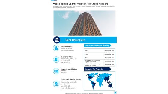 Miscellaneous Information For Stakeholders Template 224 One Pager Documents Miscellaneous Information For Stakeholders Template 224 One Pager Documents