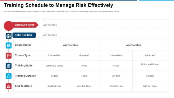 Mitigation Strategies For Operational Threat Training Schedule To Manage Risk Effectively Ppt Infographic Template Vector PDF