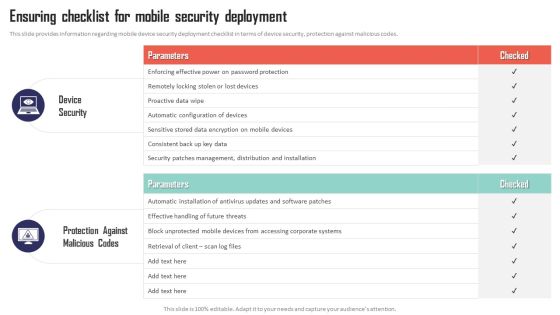 Mobile Device Management Ensuring Checklist For Mobile Security Deployment Elements PDF Mobile Device Management Ensuring Checklist For Mobile Security Deployment Elements PDF