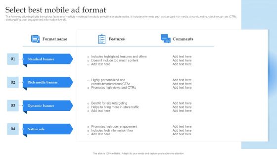 Mobile Promotion Strategic Guide For Micro Businesses Select Best Mobile Ad Format Clipart PDF Mobile Promotion Strategic Guide For Micro Businesses Select Best Mobile Ad Format Clipart PDF