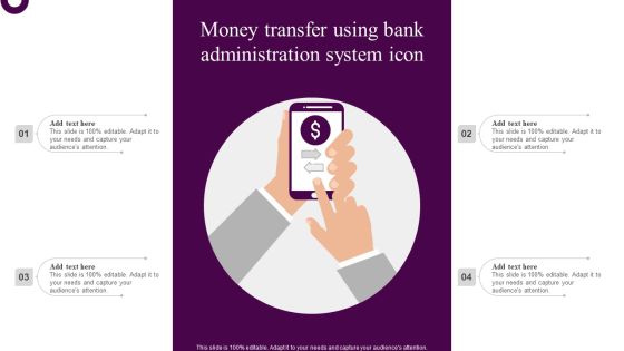 Money Transfer Using Bank Administration System Icon Portrait PDF