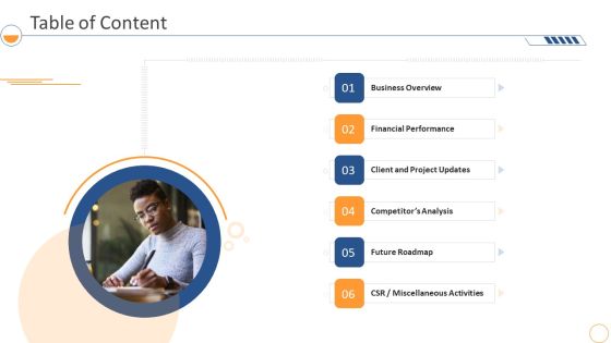 Monthly Company Performance Analysistable Of Content Demonstration PDF