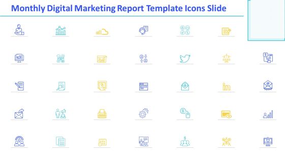 Monthly Digital Marketing Report Template Icons Slide Mockup PDF
