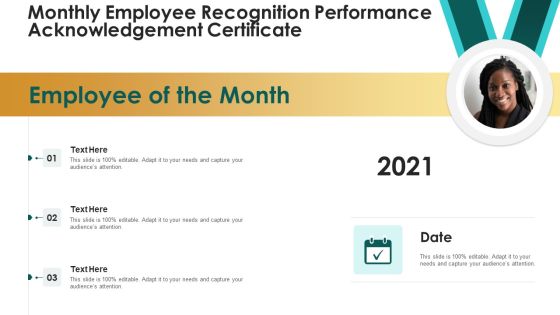 Monthly Employee Recognition Performance Acknowledgement Certificate Formats PDF Monthly Employee Recognition Performance Acknowledgement Certificate Formats PDF