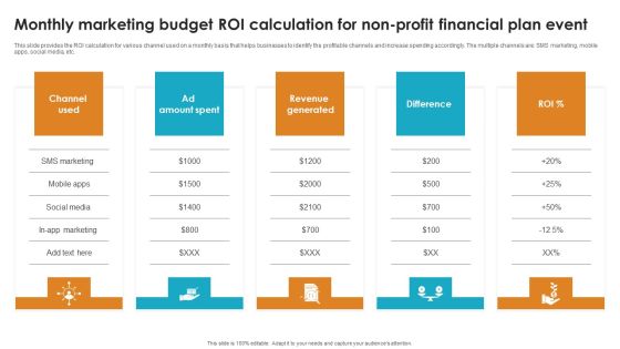Monthly Marketing Budget ROI Calculation For Non Profit Financial Plan Event Brochure PDF Monthly Marketing Budget ROI Calculation For Non Profit Financial Plan Event Brochure PDF