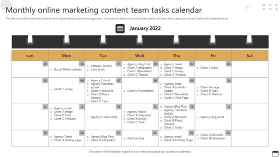 Monthly Online Marketing Content Team Tasks Calendar Topics PDF