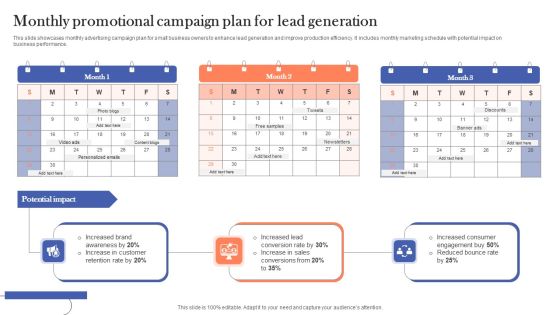 Monthly Promotional Campaign Plan For Lead Generation Topics PDF