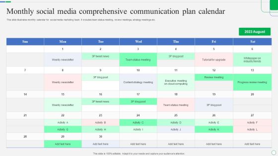 Monthly Social Media Comprehensive Communication Plan Calendar Ideas PDF