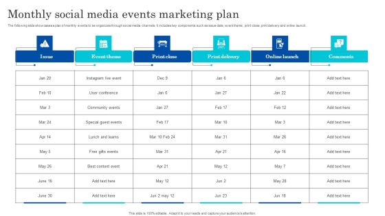 Monthly Social Media Events Marketing Plan Formats PDF