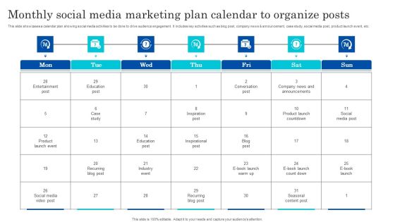 Monthly Social Media Marketing Plan Calendar To Organize Posts Slides PDF Monthly Social Media Marketing Plan Calendar To Organize Posts Slides PDF