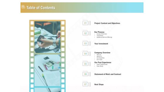 Movie Making Solutions Table Of Contents Ppt Show Information PDF
