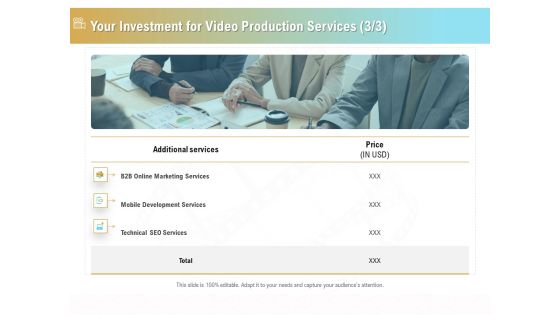 Movie Making Solutions Your Investment For Video Production Services Marketing Infographics PDF