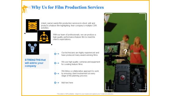 Movie Production Proposal Template Why Us For Film Production Services Icons PDF Movie Production Proposal Template Why Us For Film Production Services Icons PDF