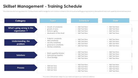 Multi Cloud Infrastructure Management Skillset Management Training Schedule Portrait PDF
