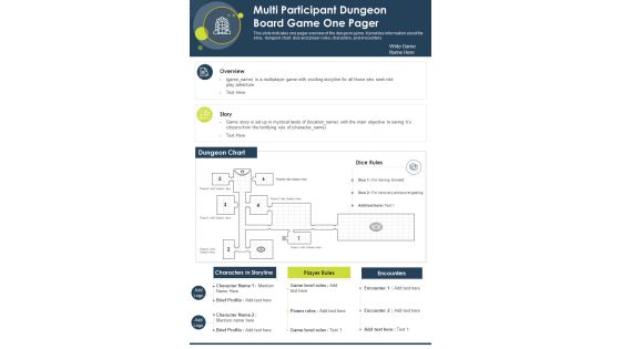 Multi Participant Dungeon Board Game One Pager PDF Document PPT Template Multi Participant Dungeon Board Game One Pager PDF Document PPT Template