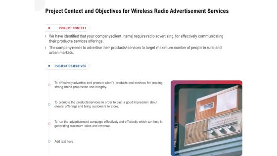 Multi Radio Waves Project Context And Objectives For Wireless Radio Advertisement Services Themes PDF