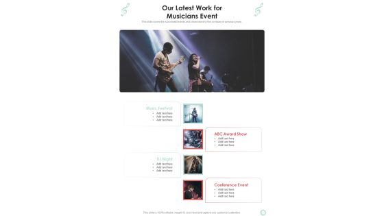 Musicians Function Proposal Our Latest Work For Musicians Event One Pager Sample Example Document Musicians Function Proposal Our Latest Work For Musicians Event One Pager Sample Example Document