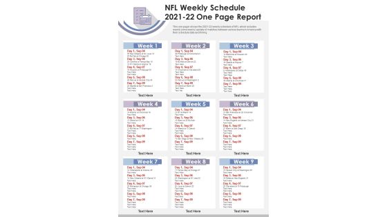 NFL Weekly Schedule 2021 22 One Page Report PDF Document PPT Template