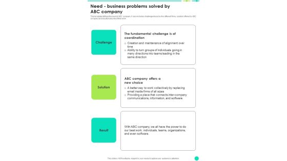 Need Business Problems Solved By ABC Company One Pager Sample Example Document Need Business Problems Solved By ABC Company One Pager Sample Example Document
