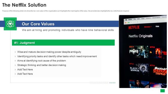 Netflix Capital Funding Elevator Pitch Deck The Netflix Solution Values Icons PDF Netflix Capital Funding Elevator Pitch Deck The Netflix Solution Values Icons PDF