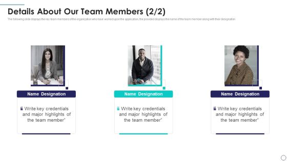 New Application Investment Presentation Details About Our Team Members Graphics PDF New Application Investment Presentation Details About Our Team Members Graphics PDF
