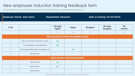 New Employee Induction Training Feedback Form Onboarding Brochure For New Employees Brochure PDF