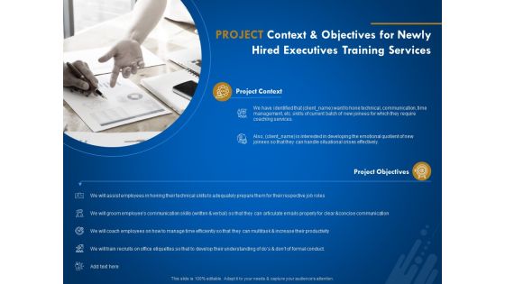New Employee Onboard Project Context And Objectives For Newly Hired Executives Training Services Ppt Infographic Template Infographics PDF New Employee Onboard Project Context And Objectives For Newly Hired Executives Training Services Ppt Infographic Template Infographics PDF