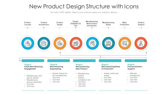 New Product Design Structure With Icons Ppt Portfolio Slideshow PDF