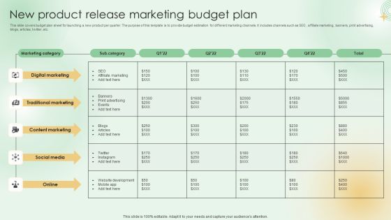 New Product Release Marketing Budget Plan Microsoft PDF