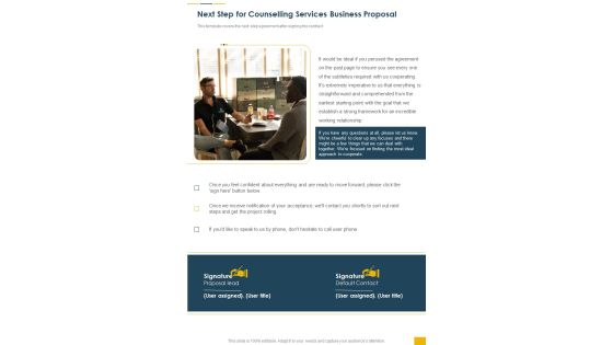 Next Step For Counselling Services Business Proposal One Pager Sample Example Document Next Step For Counselling Services Business Proposal One Pager Sample Example Document