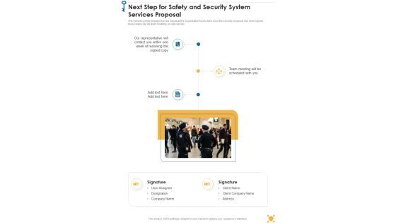 Next Step For Safety And Security System Services Proposal One Pager Sample Example Document Next Step For Safety And Security System Services Proposal One Pager Sample Example Document