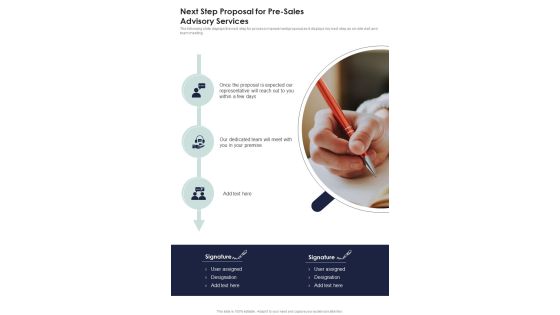 Next Step Proposal For Pre Sales Advisory Services One Pager Sample Example Document Next Step Proposal For Pre Sales Advisory Services One Pager Sample Example Document