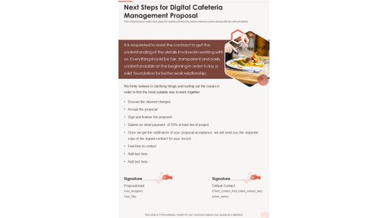 Next Steps For Digital Cafeteria Management Proposal One Pager Sample Example Document Next Steps For Digital Cafeteria Management Proposal One Pager Sample Example Document