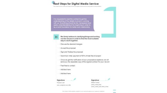 Next Steps For Digital Media Service One Pager Sample Example Document Next Steps For Digital Media Service One Pager Sample Example Document