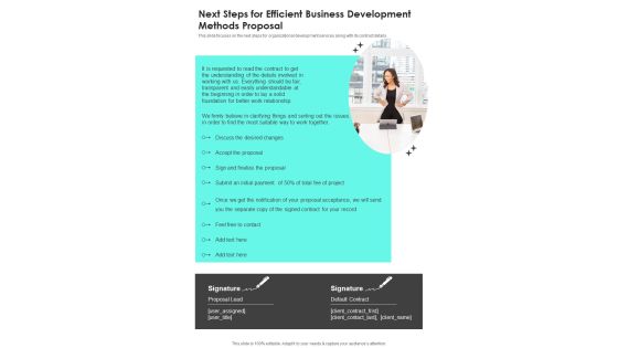 Next Steps For Efficient Business Development Methods Proposal One Pager Sample Example Document