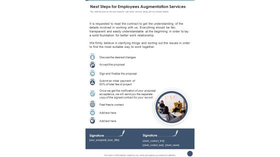 Next Steps For Employees Augmentation Services One Pager Sample Example Document Next Steps For Employees Augmentation Services One Pager Sample Example Document