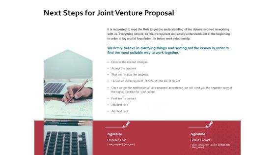 Next Steps For Joint Venture Proposal Ppt PowerPoint Presentation Slides Graphics Tutorials