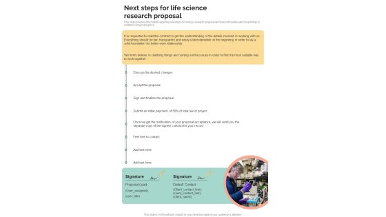Next Steps For Life Science Research Proposal One Pager Sample Example Document Next Steps For Life Science Research Proposal One Pager Sample Example Document