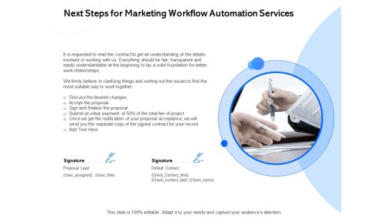 Next Steps For Marketing Workflow Automation Services Ppt PowerPoint Presentation Inspiration Shapes PDF Next Steps For Marketing Workflow Automation Services Ppt PowerPoint Presentation Inspiration Shapes PDF