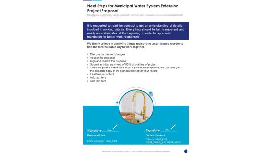 Next Steps For Municipal Water System Extension Project Proposal One Pager Sample Example Document Next Steps For Municipal Water System Extension Project Proposal One Pager Sample Example Document