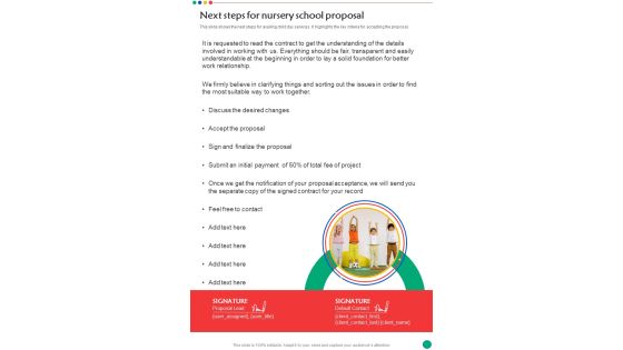Next Steps For Nursery School Proposal One Pager Sample Example Document Next Steps For Nursery School Proposal One Pager Sample Example Document