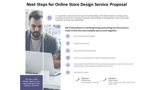 Next Steps For Online Store Design Service Proposal Ppt PowerPoint Presentation Infographic Template Background Designs