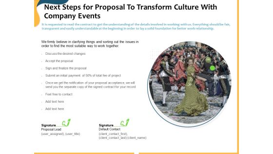 Next Steps For Proposal To Transform Culture With Company Events Ppt Ideas Graphics PDF Next Steps For Proposal To Transform Culture With Company Events Ppt Ideas Graphics PDF