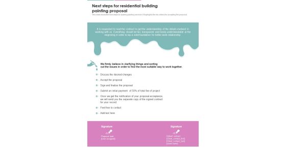 Next Steps For Residential Building Painting Proposal One Pager Sample Example Document Next Steps For Residential Building Painting Proposal One Pager Sample Example Document
