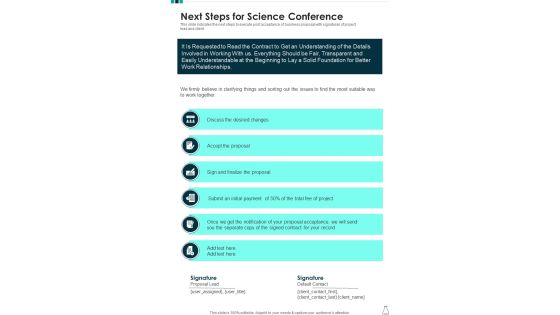 Next Steps For Science Conference One Pager Sample Example Document Next Steps For Science Conference One Pager Sample Example Document
