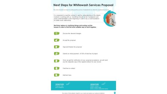 Next Steps For Whitewash Services Proposal One Pager Sample Example Document Next Steps For Whitewash Services Proposal One Pager Sample Example Document
