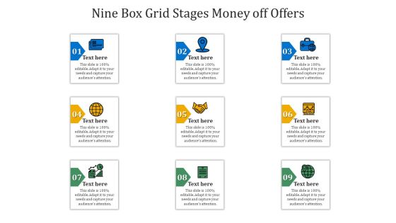 Nine Box Grid Stages Money Off Offers Ppt PowerPoint Presentation Gallery Graphics Design PDF Nine Box Grid Stages Money Off Offers Ppt PowerPoint Presentation Gallery Graphics Design PDF