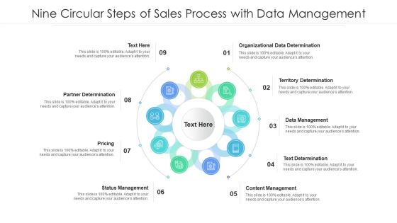 Nine Circular Steps Of Sales Process With Data Management Ppt PowerPoint Presentation File Visuals PDF