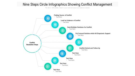 Nine Steps Circle Infographics Showing Conflict Management Ppt PowerPoint Presentation File Maker PDF